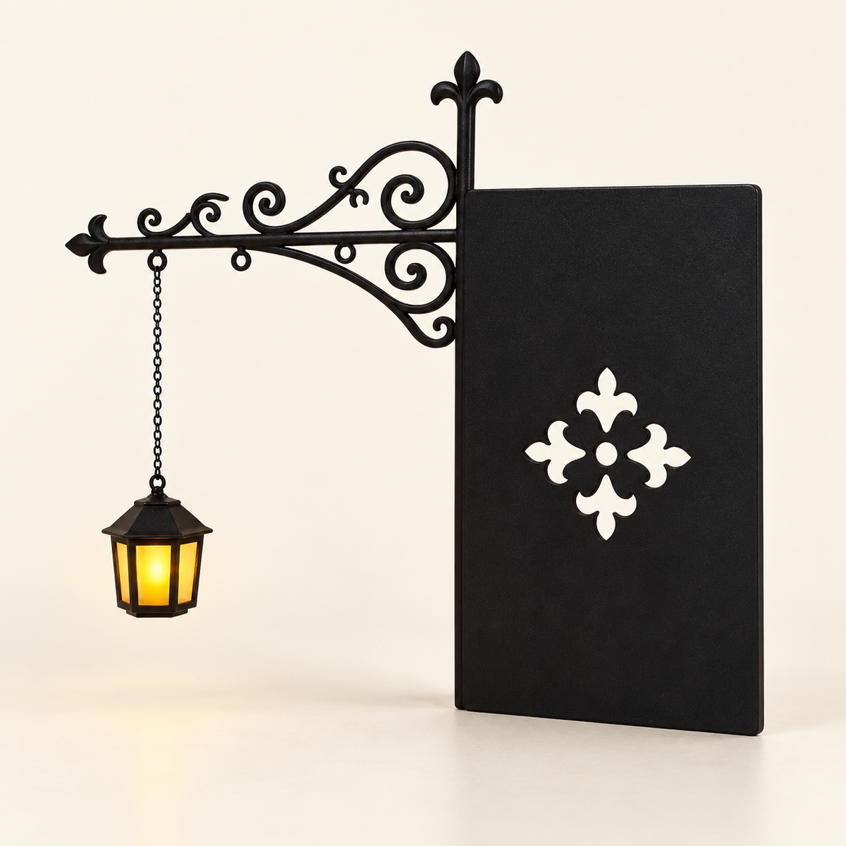 One complete classic Lantern A bookend assembly with scrollwork bracket, chain and tapered lantern.
