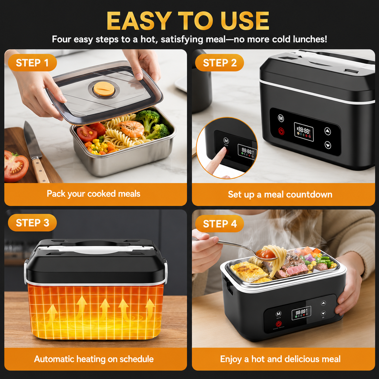 Electric Heated Lunch Box Gift Set with Cutlery for Office Car and Meals on the Go