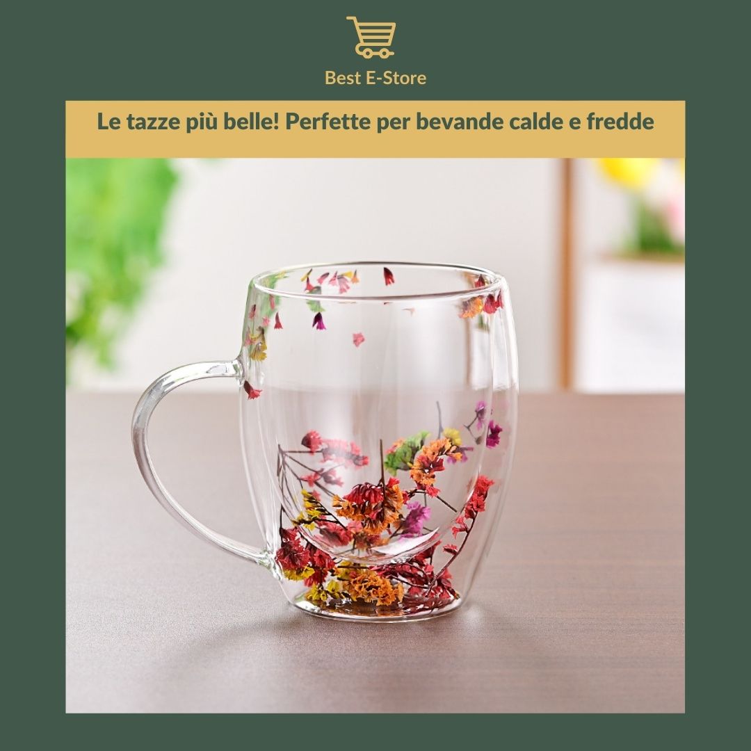 Generico Tazza in vetro con fiori secchi, Tazza Generico Tazza in vetro con fiori secchi, Tazza