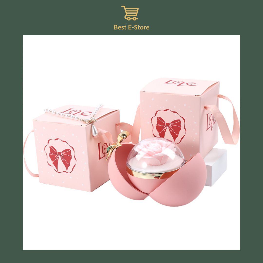 💎 Elegant Spherical Engagement Ring Box with Realistic Flower & Bow 🌸