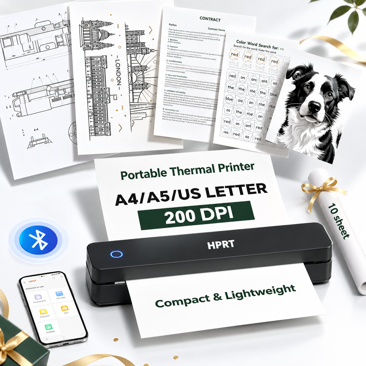 Inkless Wireless Printer Gift for Students, Travelers, Dads, Portable Bluetooth Thermal Printer