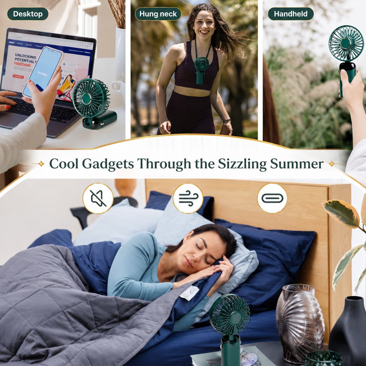 3-in-1 Mini Fan Gift Set with Lanyard & Stand, Perfect Travel & Summer Present
