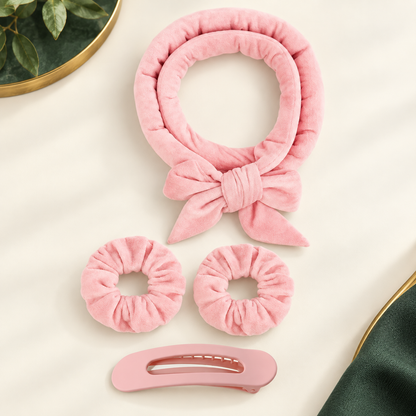 Pink Heatless Hair Curler Gift Idea — Four-Piece Ribbon Set