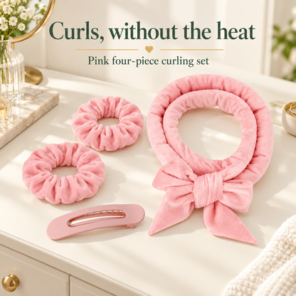 Pink Heatless Hair Curler Gift Idea — Four-Piece Ribbon Set