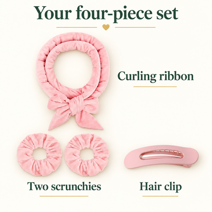 Pink Heatless Hair Curler Gift Idea — Four-Piece Ribbon Set