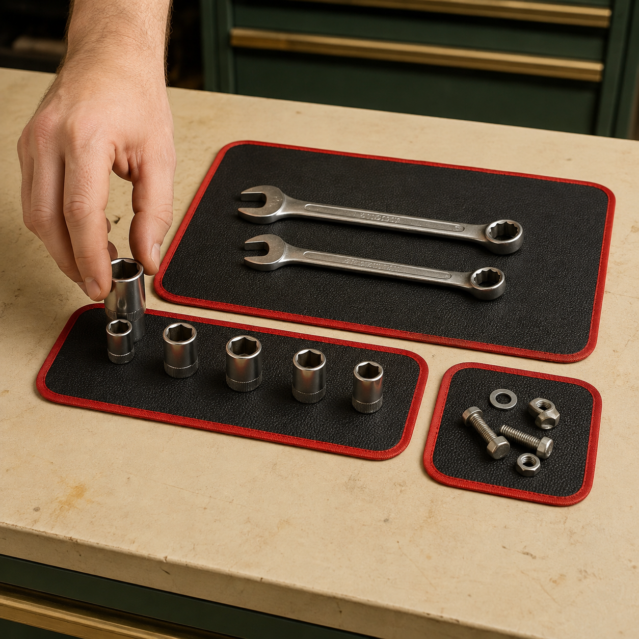 Magnetic Tool Mat Set with Three Sizes for Neater Garage Repairs