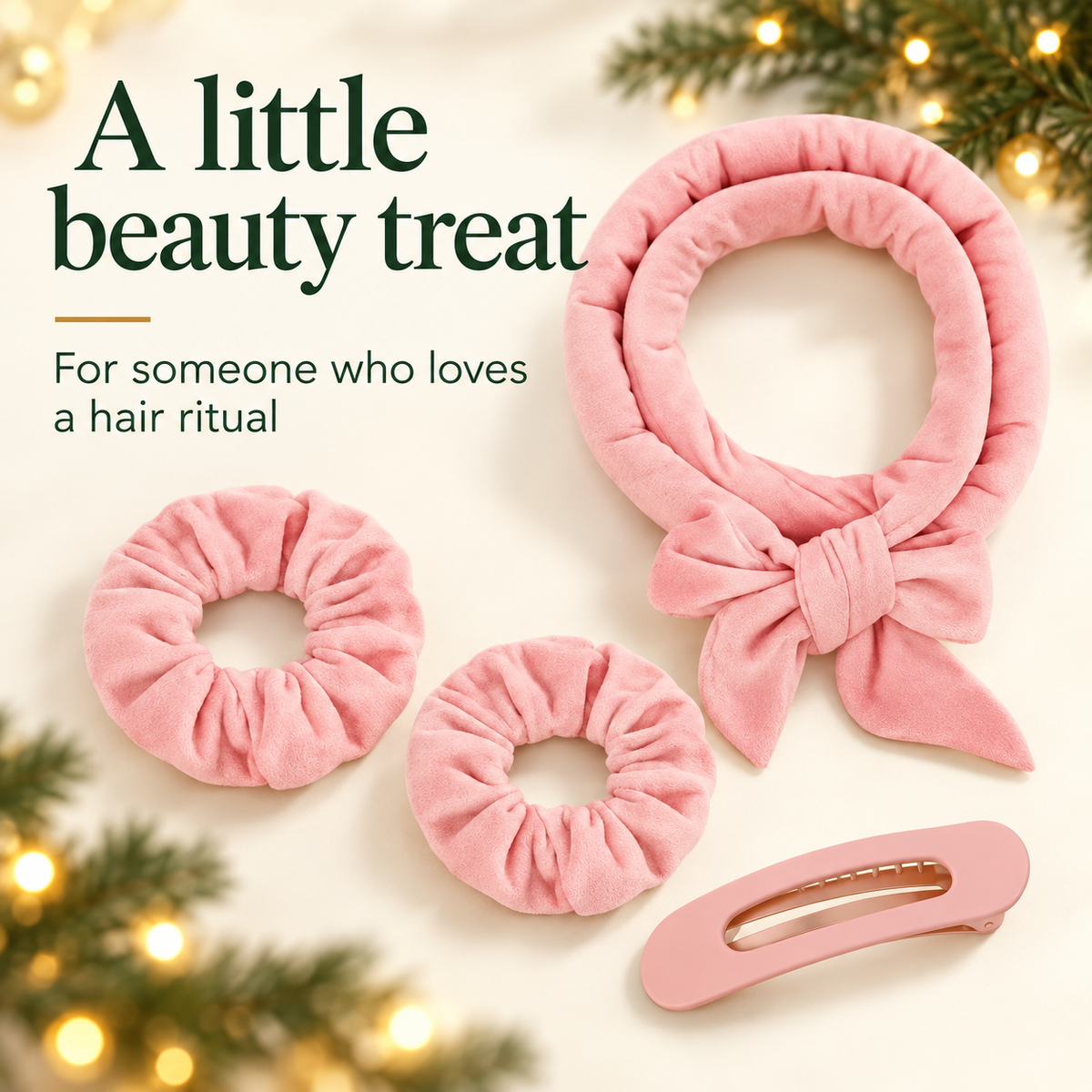 Pink Heatless Hair Curler Gift Idea — Four-Piece Ribbon Set