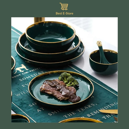 🌿 Elegant Green Ceramic Tableware – Handmade Perfection for the Dining Table 🍽️