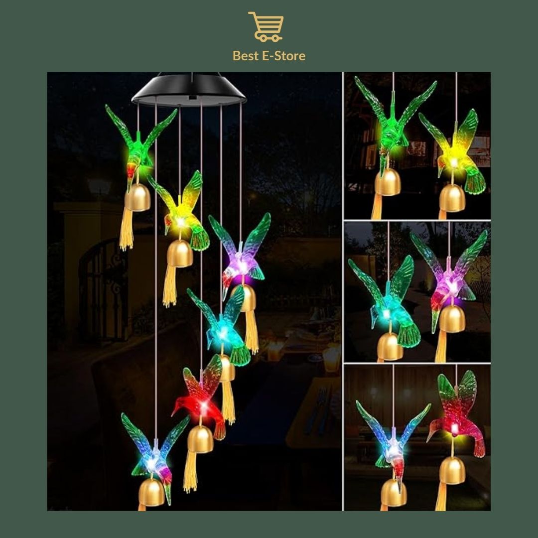 ☀️ Glowing Nights Await: Solar and Color Changing Hummingbird Wind Chime with Bells  🔔