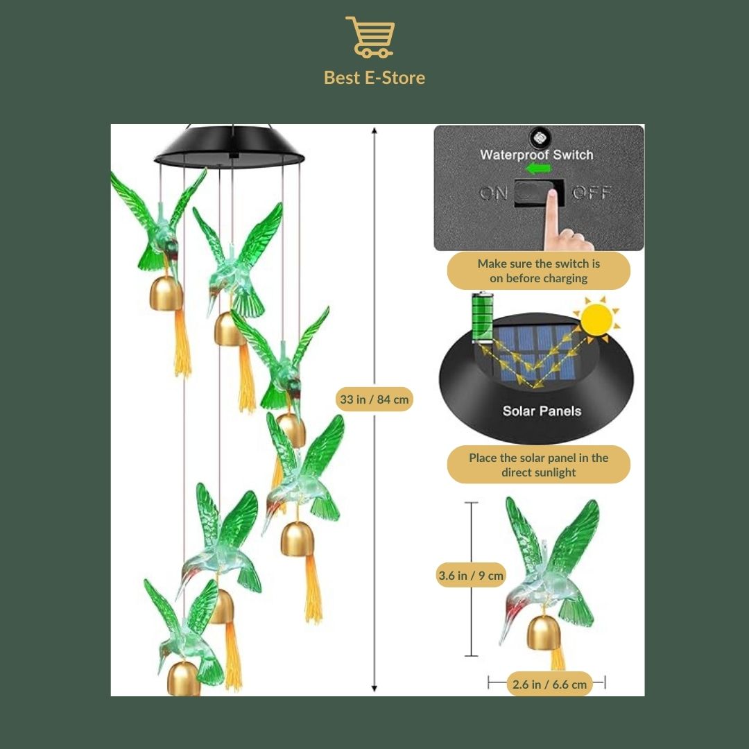 ☀️ Glowing Nights Await: Solar and Color Changing Hummingbird Wind Chime with Bells  🔔