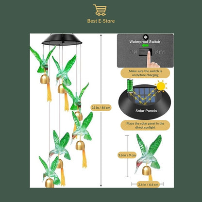 ☀️ Glowing Nights Await: Solar and Color Changing Hummingbird Wind Chime with Bells  🔔