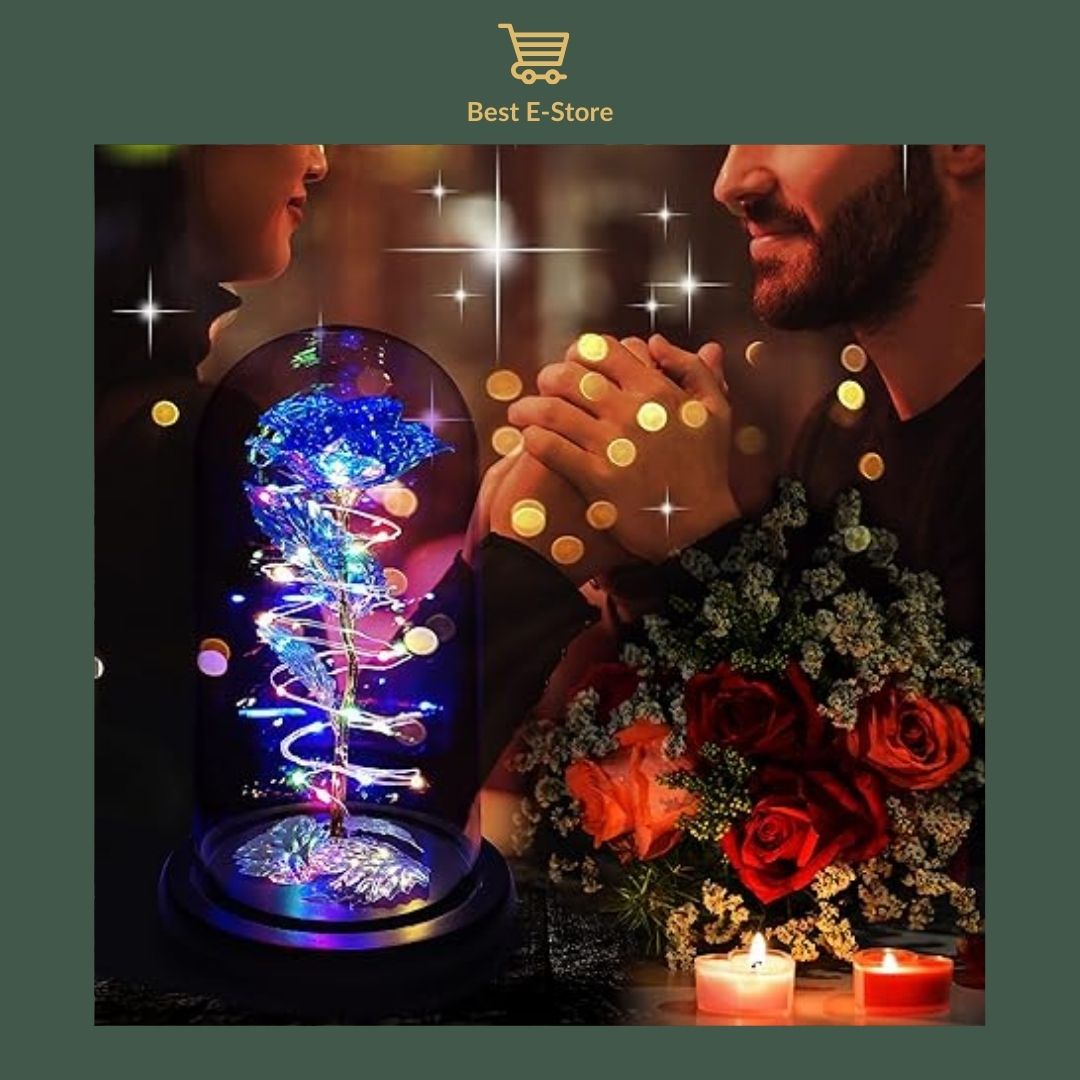 🌹✨ Colorful LED Rose in Glass Dome