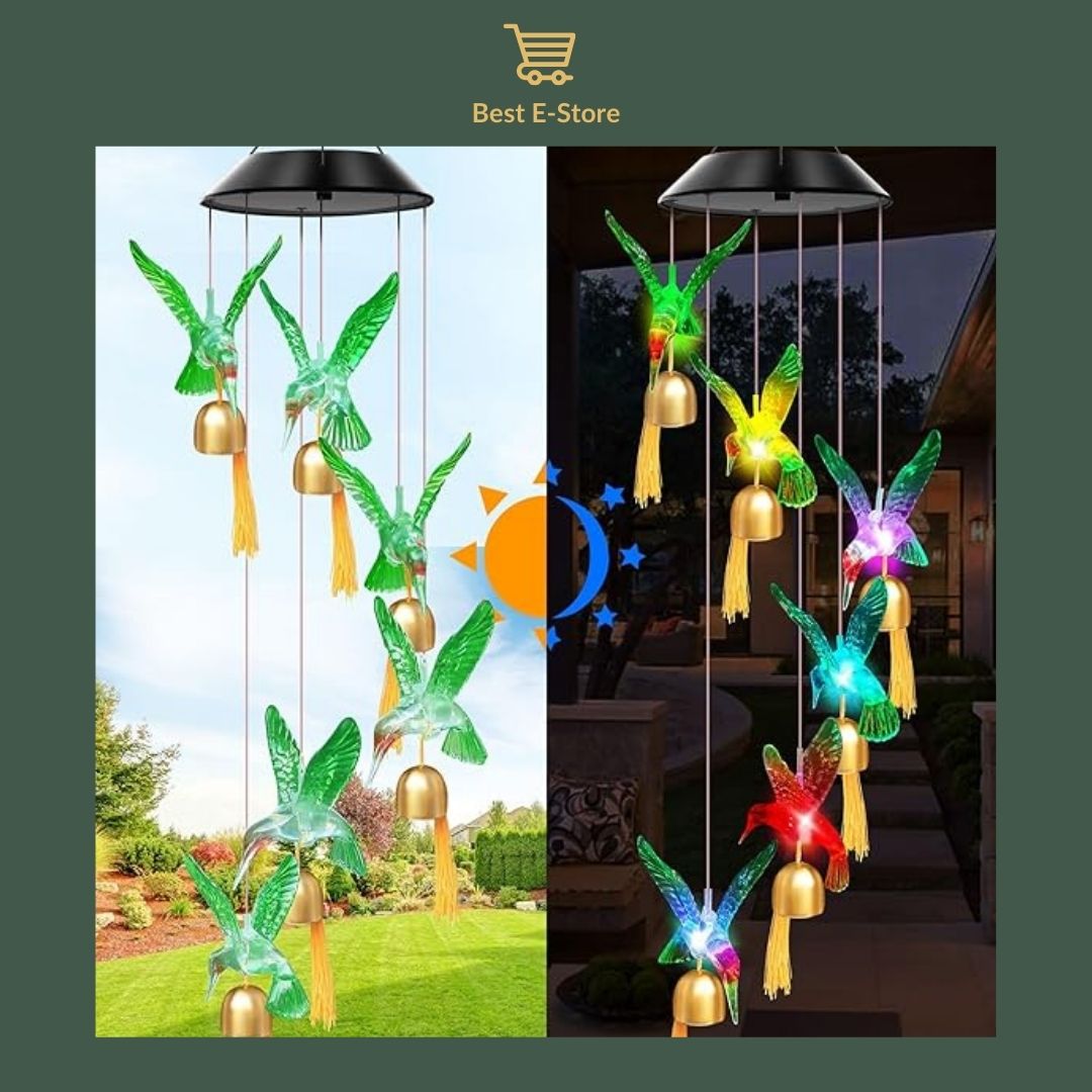 ☀️ Glowing Nights Await: Solar and Color Changing Hummingbird Wind Chime with Bells  🔔