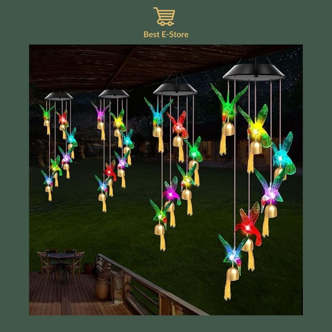 ☀️ Glowing Nights Await: Solar and Color Changing Hummingbird Wind Chime with Bells  🔔