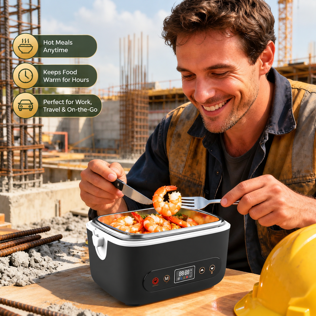 Electric Heated Lunch Box Gift Set with Cutlery for Office Car and Meals on the Go