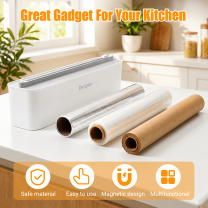 Magnetic Cling Film Cutter Dispenser with Slide Cutter for Easy Kitchen Wrap