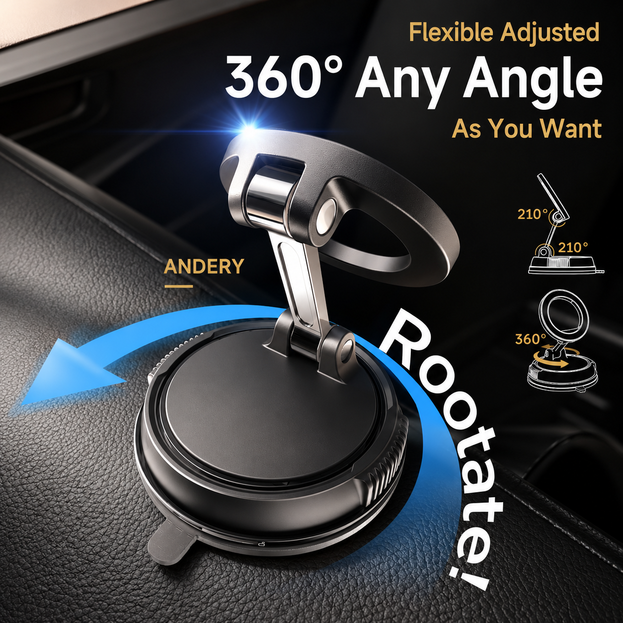 Magnetic Car Phone Holder Mount with 360° Rotation & Strong Suction Cup