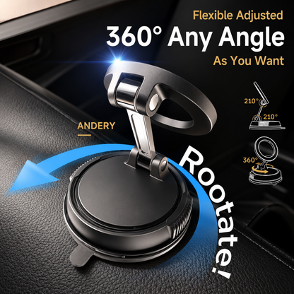 Magnetic Car Phone Holder Mount with 360° Rotation & Strong Suction Cup