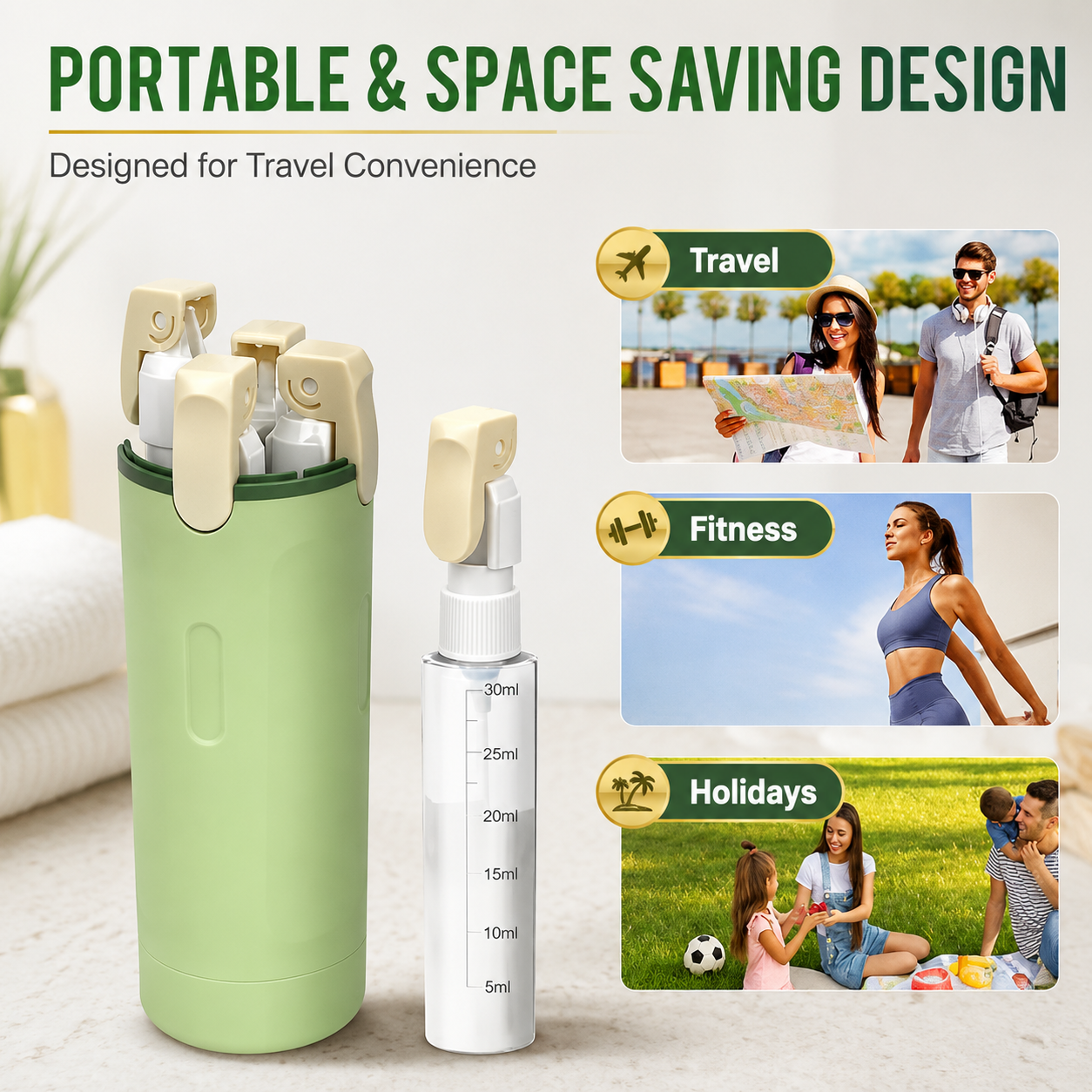 4-in-1 Travel Bottle Dispenser with Leak-Proof Caps for Easy Packing