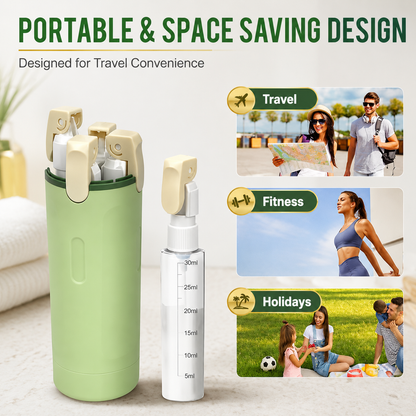 4-in-1 Travel Bottle Dispenser with Leak-Proof Caps for Easy Packing