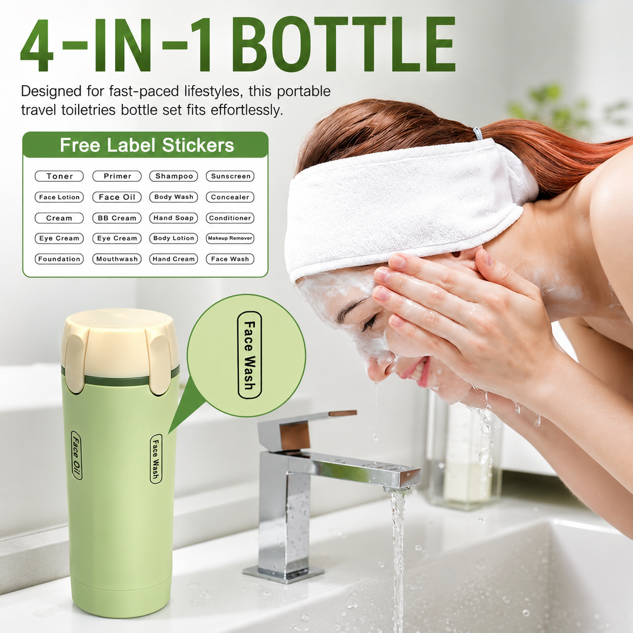 4-in-1 Travel Bottle Dispenser with Leak-Proof Caps for Easy Packing