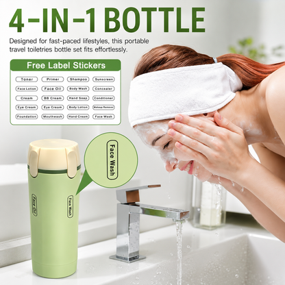 4-in-1 Travel Bottle Dispenser with Leak-Proof Caps for Easy Packing