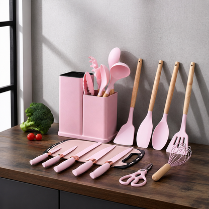 Non-Stick Silicone Kitchen Utensil Set with Wooden Handles for Easy Cooking