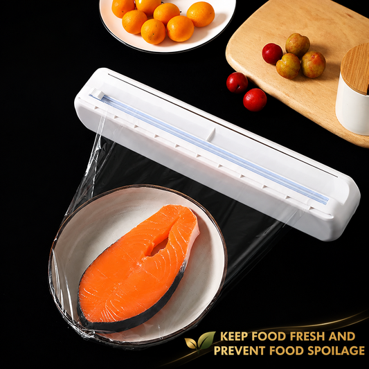 Magnetic Cling Film Cutter Dispenser Kitchen Gift with Slide Cutter and Wrap Roll