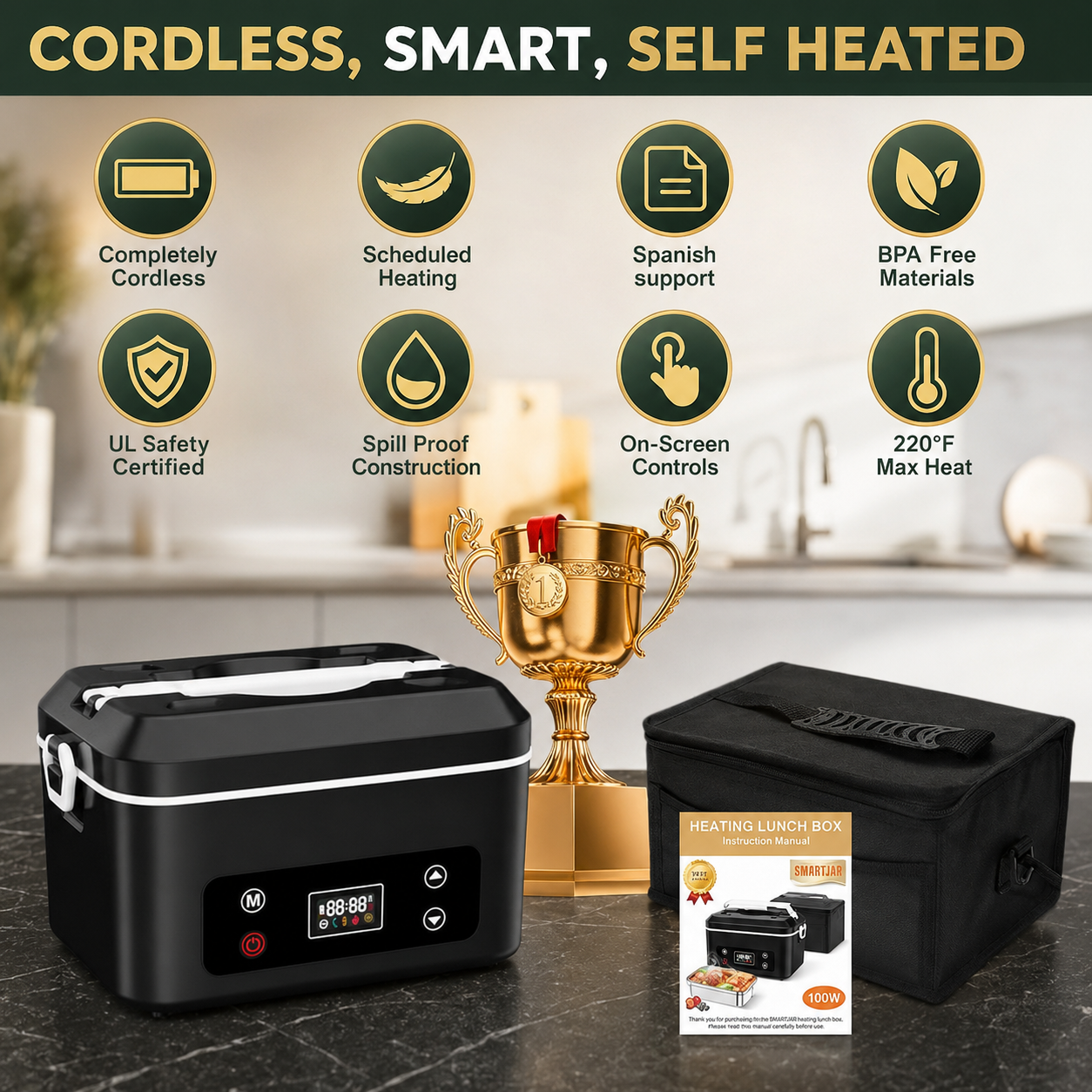Electric Heated Lunch Box Gift Set with Cutlery for Office Car and Meals on the Go
