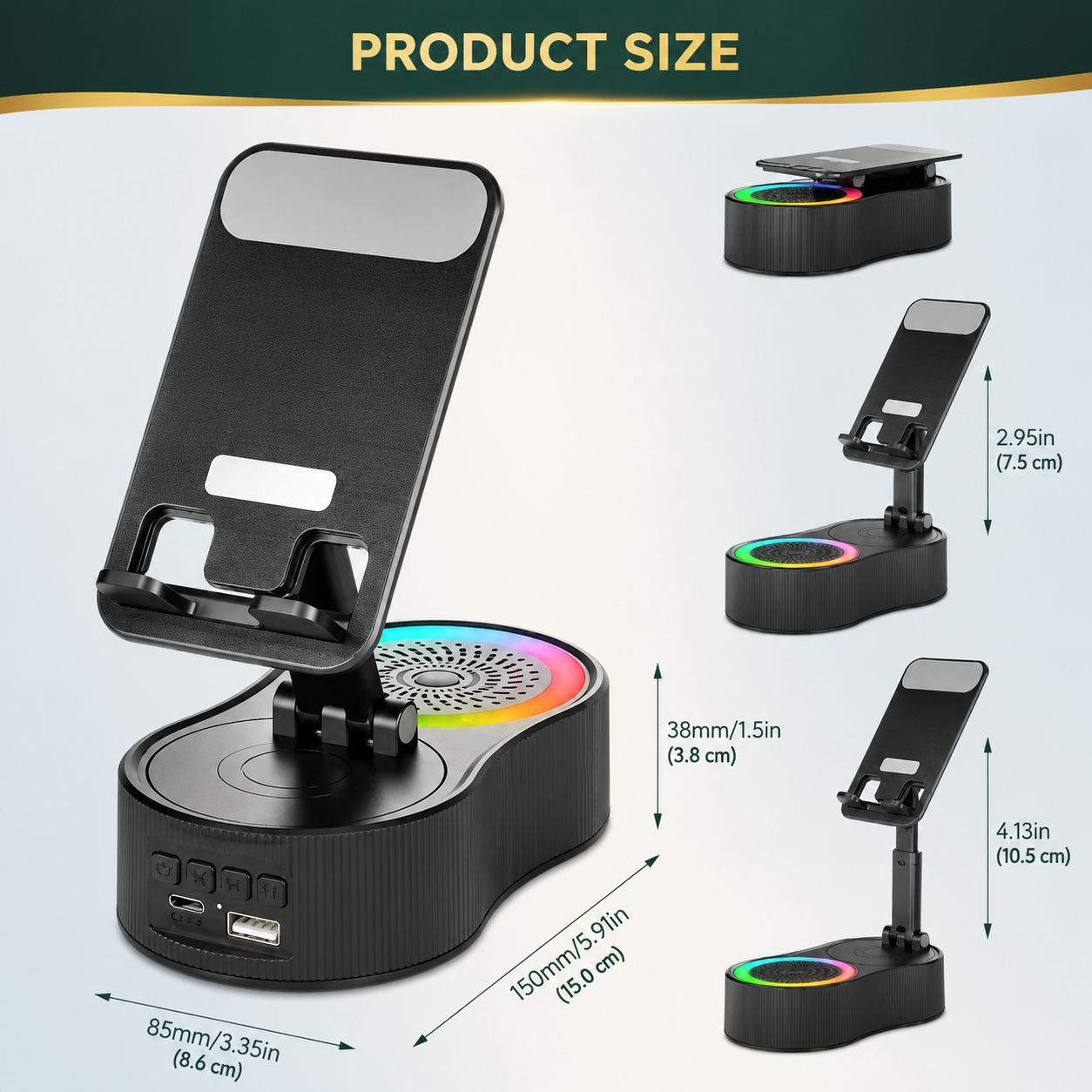 5-in-1 Bluetooth Speaker Phone Holder with Charger for Desk and Hands-Free Calls