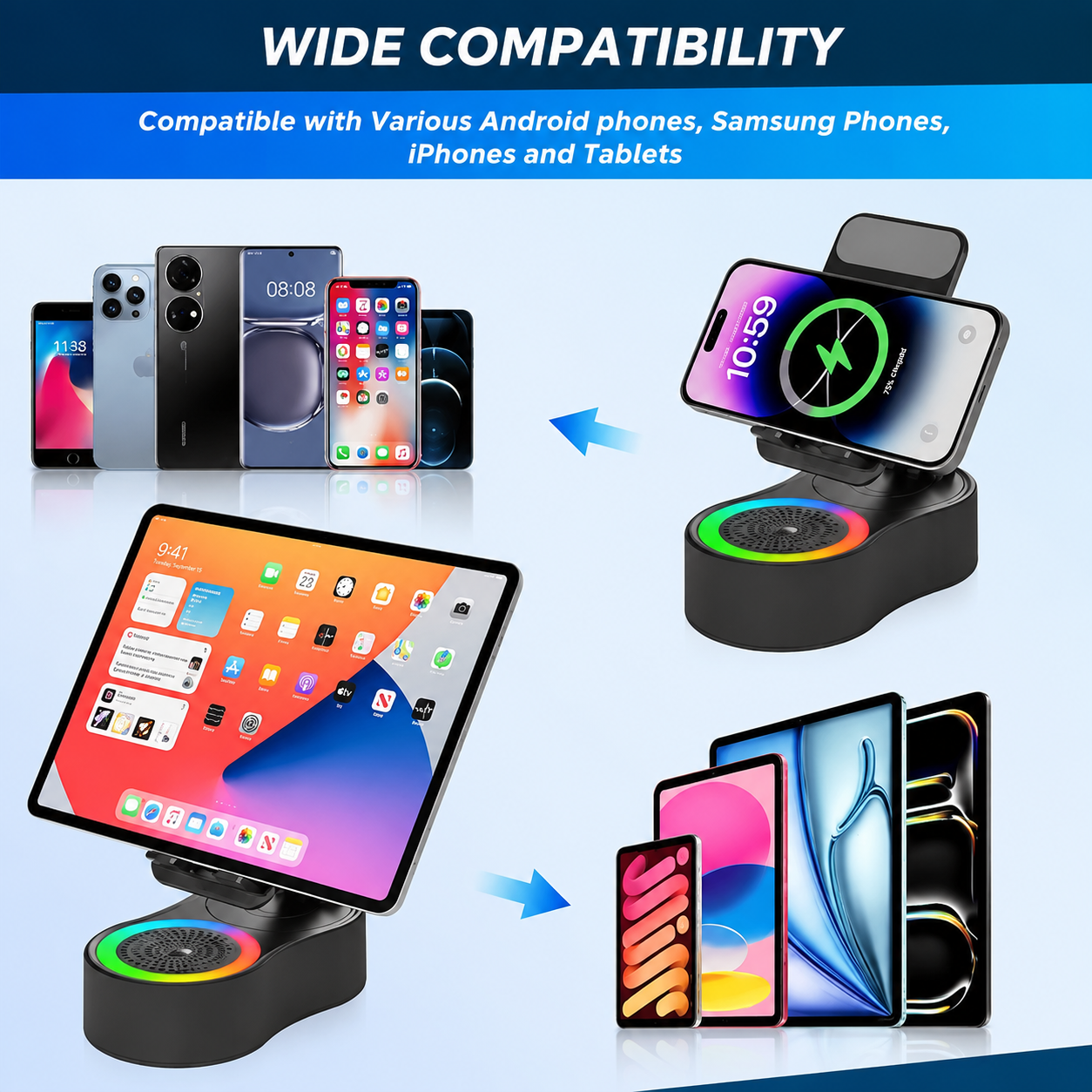5-in-1 Bluetooth Speaker Phone Holder with Charger for Desk and Hands-Free Calls