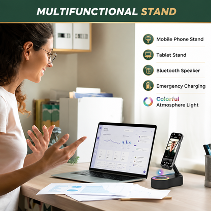 5-in-1 Bluetooth Speaker Phone Holder with Charger for Desk and Hands-Free Calls