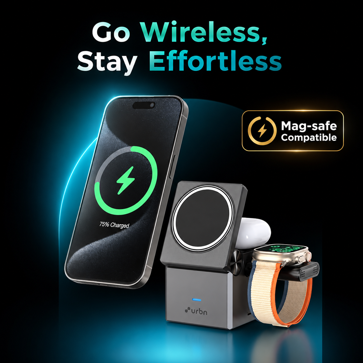 3 in 1 Wireless Charging Station with Auto-Rotating Stand for iPhone Watch AirPods