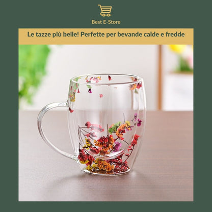 🌼Floral Fusion: Bicchieri Vetro Doppia Parete