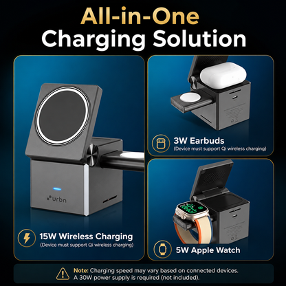 3 in 1 Wireless Charging Station with Auto-Rotating Stand for iPhone Watch AirPods