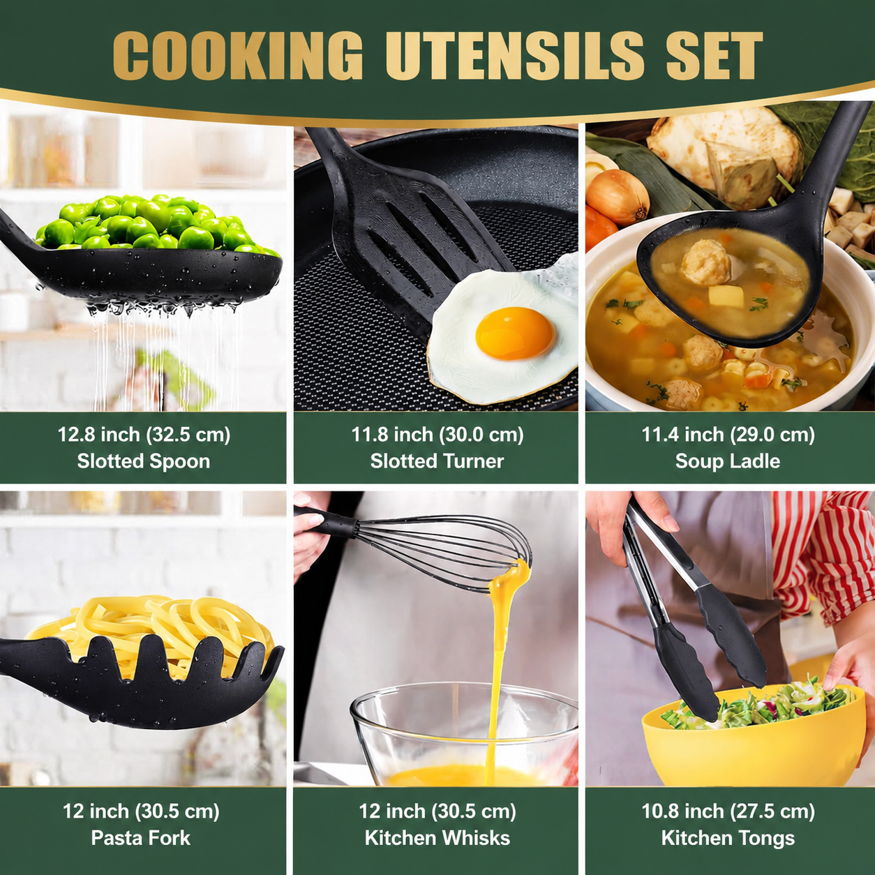 Non-Stick Silicone Kitchen Utensil Set with Wooden Handles for Easy Cooking