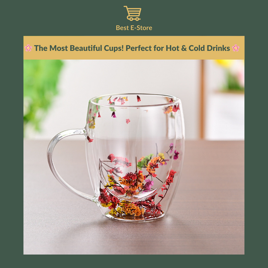 🌼Floral Fusion: Double Wall Glass Cups