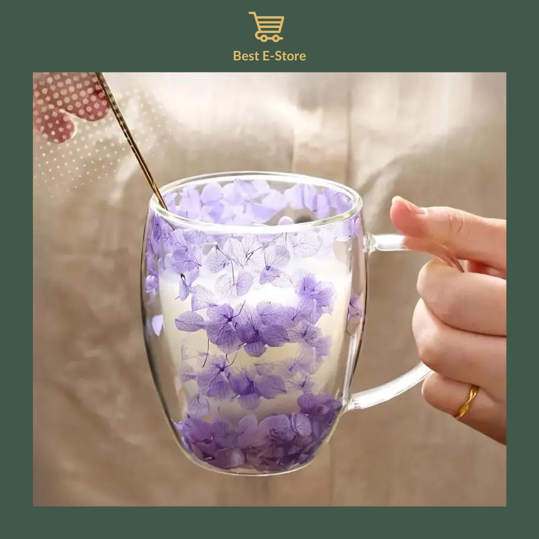 🌼Floral Fusion: Double Wall Glass Cups