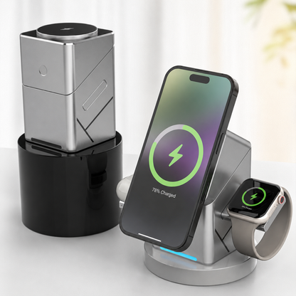 3 in 1 Wireless Charging Station with Auto-Rotating Stand for iPhone Watch AirPods
