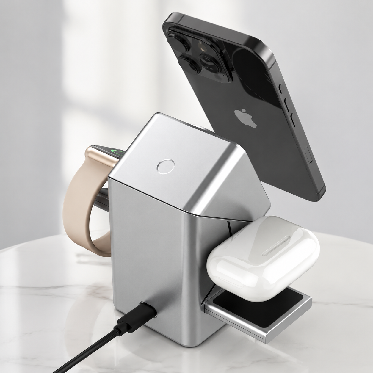 3 in 1 Wireless Charging Station with Auto-Rotating Stand for iPhone Watch AirPods