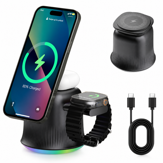 3 in 1 Wireless Charger Gift for iPhone Watch AirPods with Rotating Pop-Up Dock