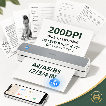Compact Inkless Travel Printer, Bluetooth Wireless Printer for Phone and Laptop on the Go