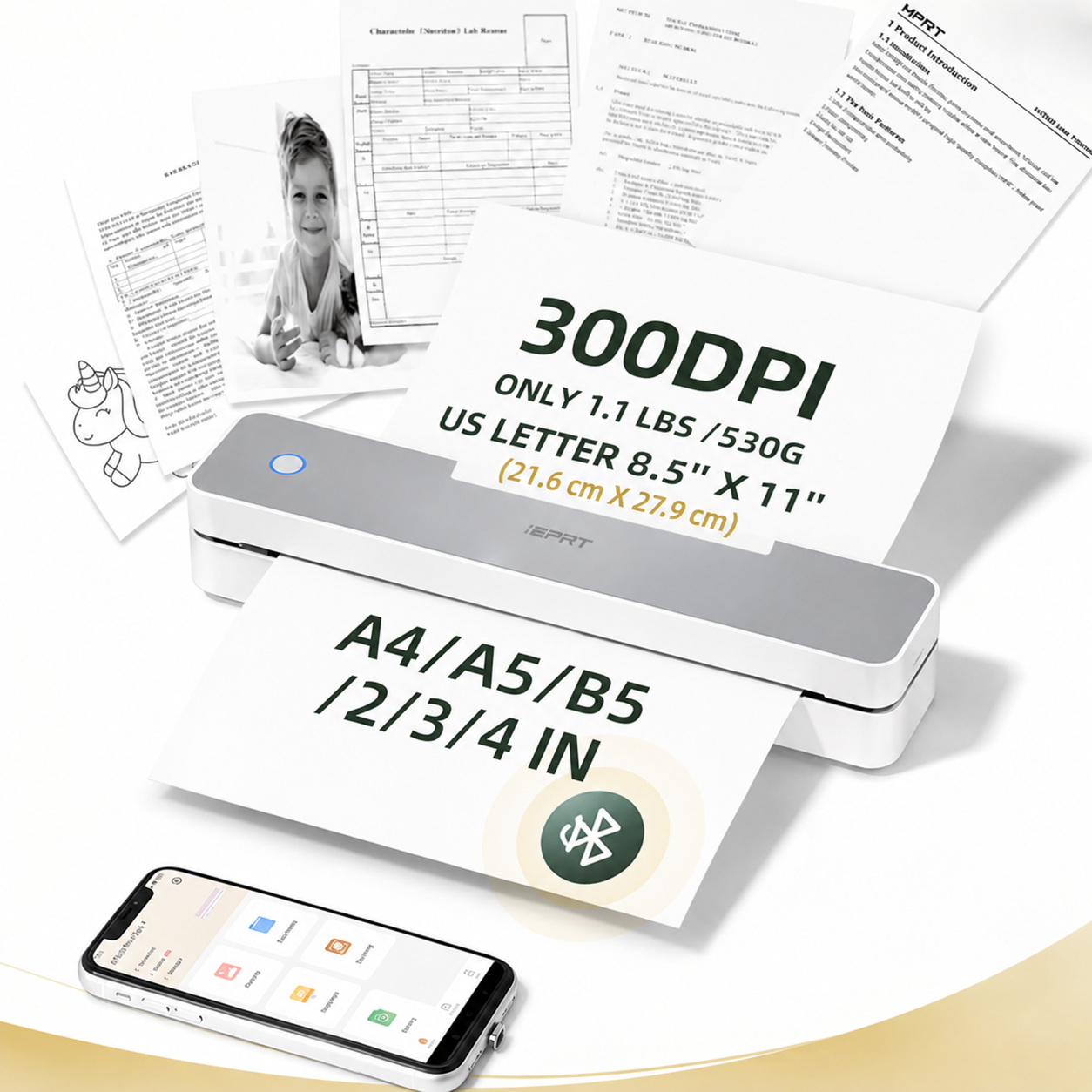Inkless Wireless Printer Gift for Students, Travelers, Dads, Portable Bluetooth Thermal Printer