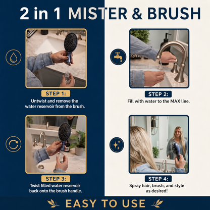 Misting Hair Brush for Effortless Confidence with No-Tangle Bristles, Wet & Dry