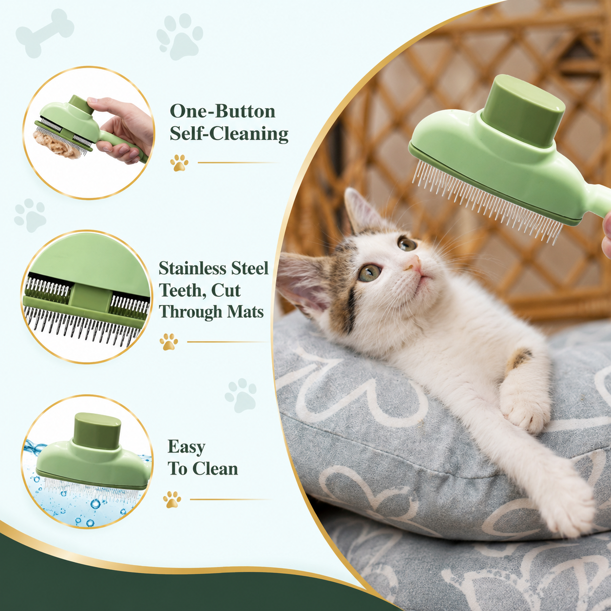 Self-Cleaning Cat Hair Remover Brush for Easy Daily Grooming & Less Shedding