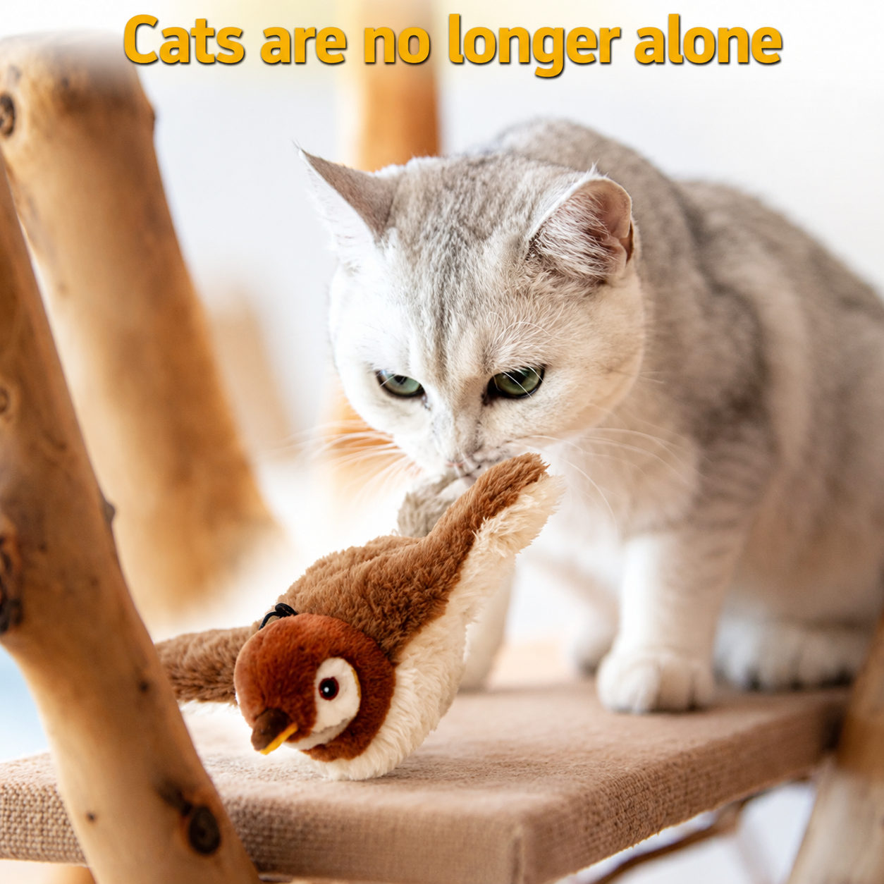 Interactive Chirping Bird Cat Toy with Flapping Wings for Bored Indoor Cats
