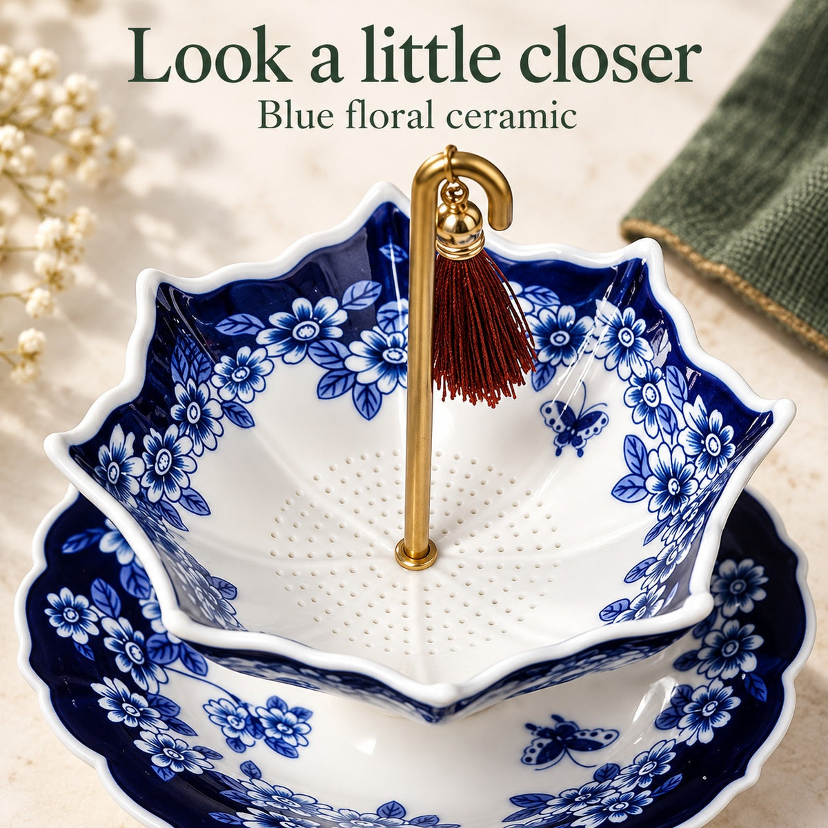 Blue Floral Umbrella Tea Strainer for a Prettier Daily Tea Ritual