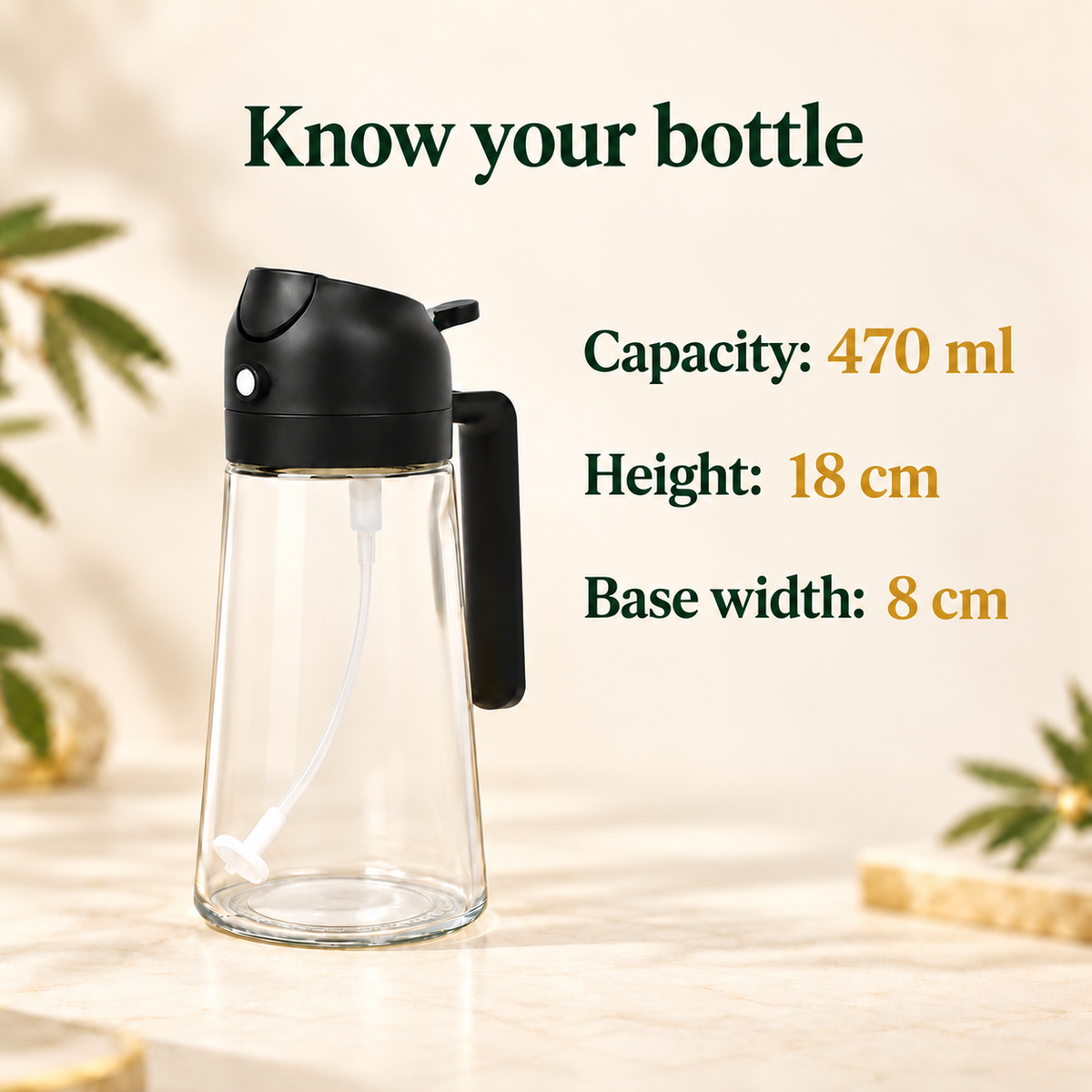 470ml Glass Oil Spray and Pour Bottle for Your Kitchen Routine