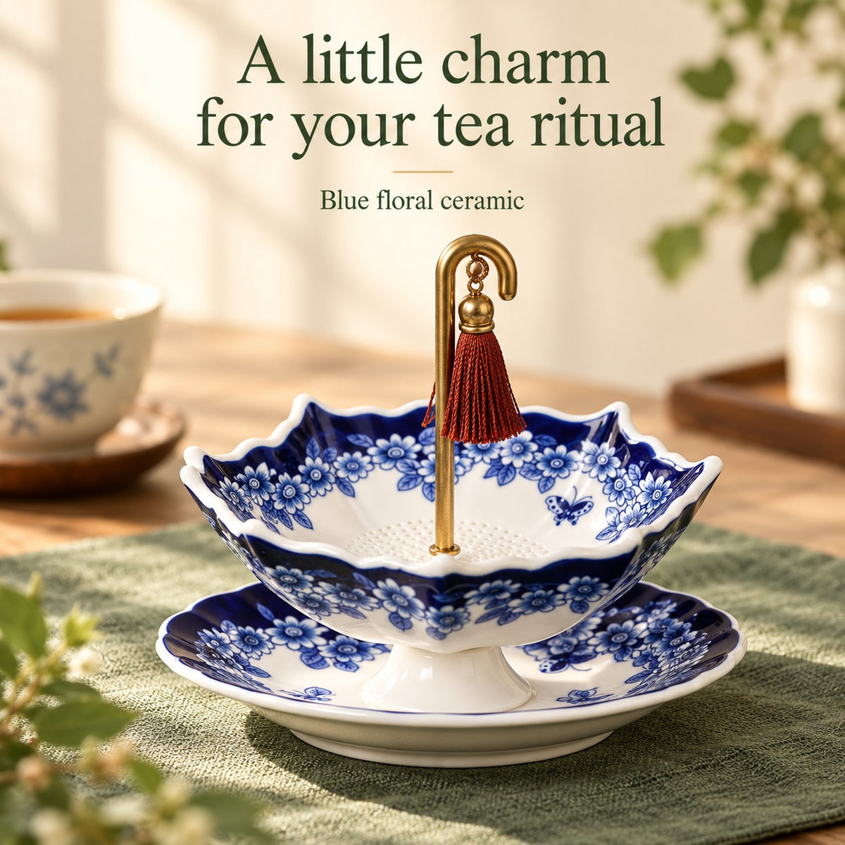 Blue Floral Umbrella Tea Strainer for a Prettier Daily Tea Ritual
