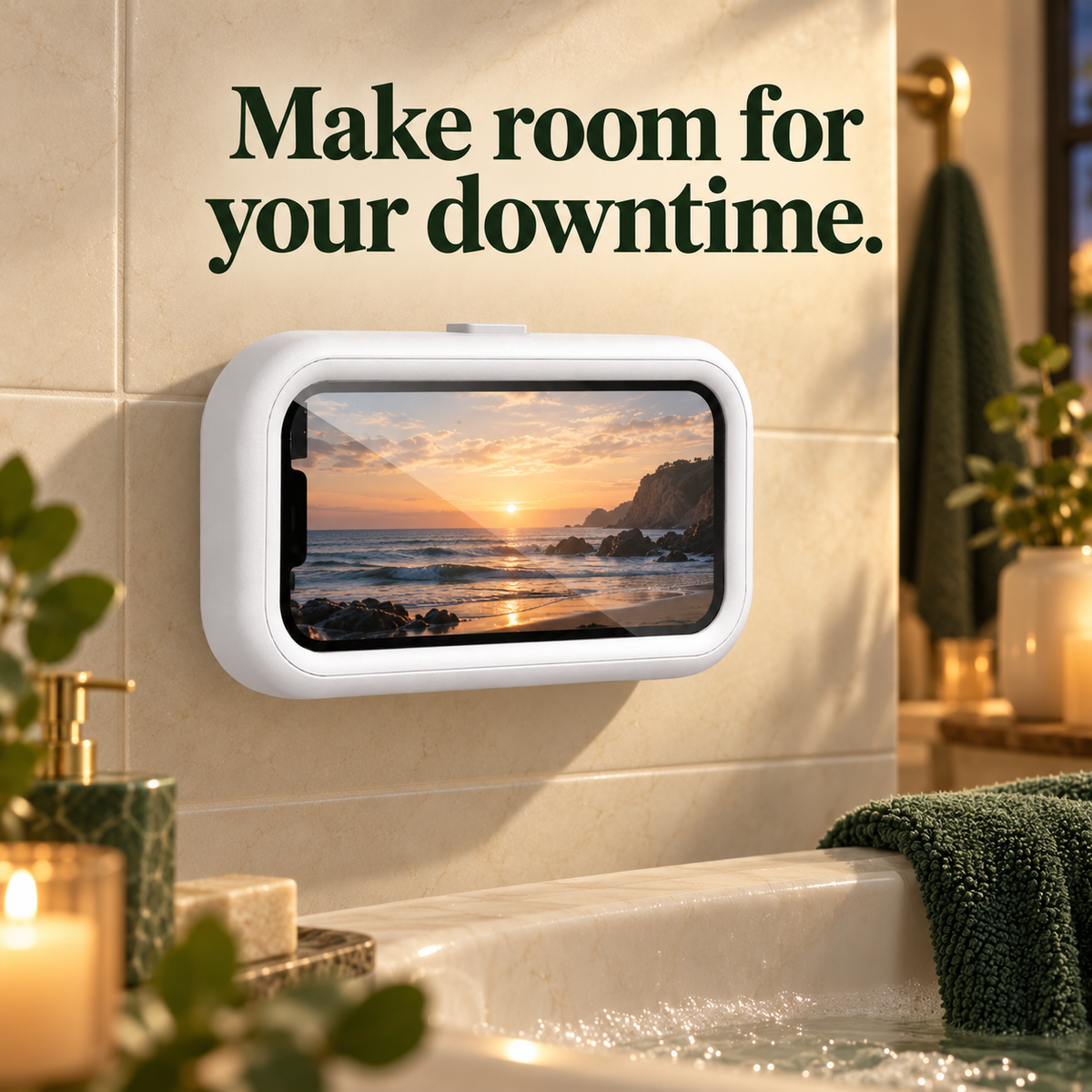 Rotating Shower Phone Holder with Telescoping Wall Mount in White